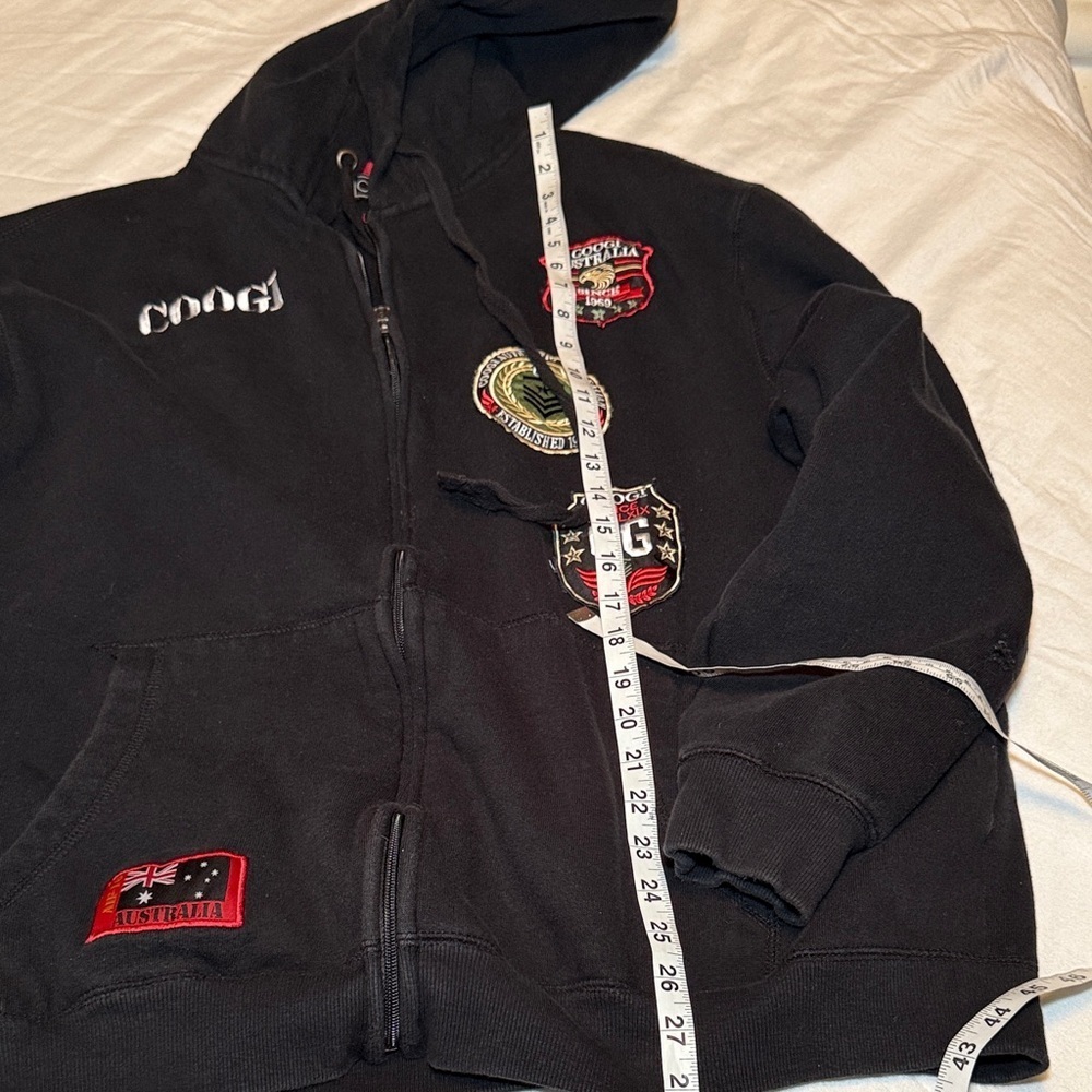 COOGI Black Zip-Up Hoodie with Embroidered Patches Size XXL Big Tall - Picture 6 of 13